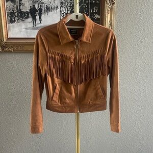 Forever 21 Brown faux Leather Jacket with Fringe